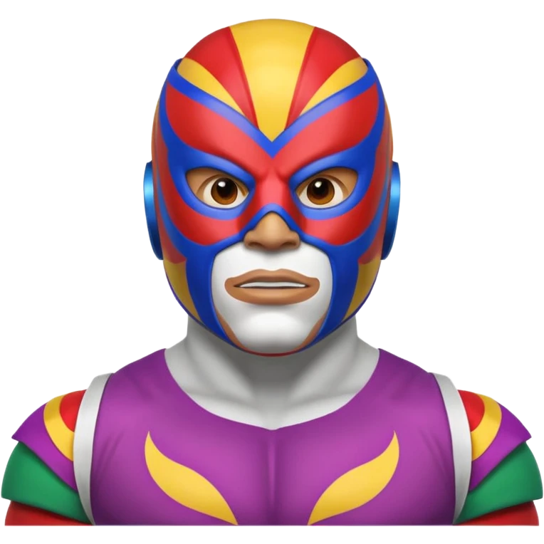 Mexican wrestler portrait, head and shoulders only, colorful luchador mask, muscular collar, confident expression, 3D cartoon, mobile game icon style, clean background, no text, no watermark
 emoji