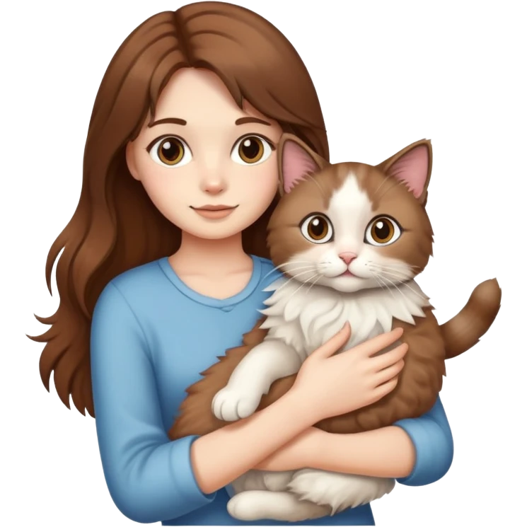 brown-haired girl holding a ragdoll cat emoji