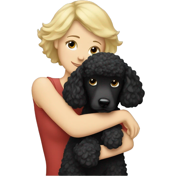  Short-Blonde-haired woman hugs her Black-Poodle-Black-dog emoji