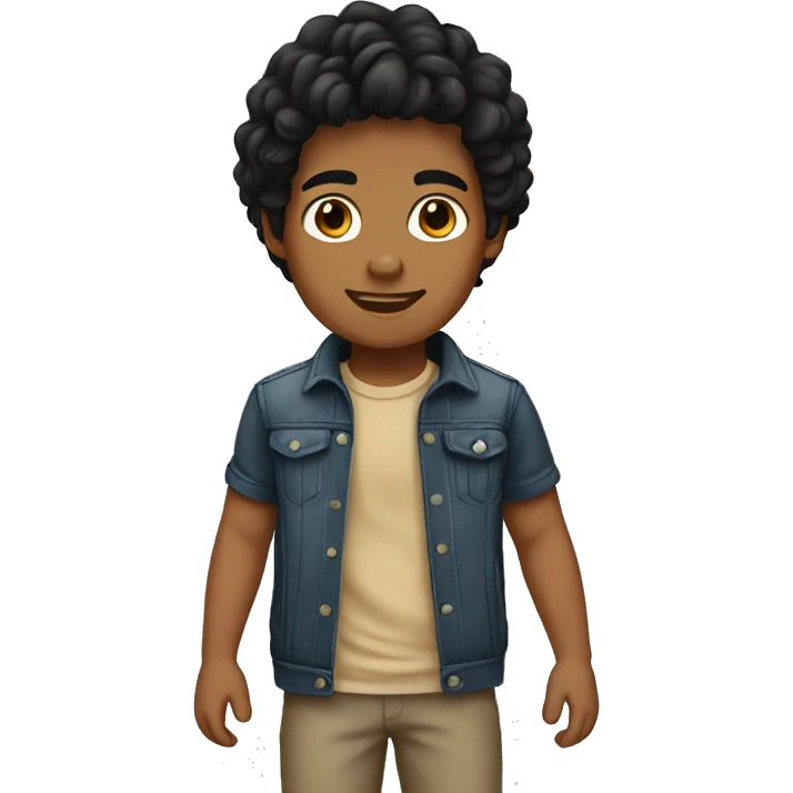 Boy wavy black hair tan emoji