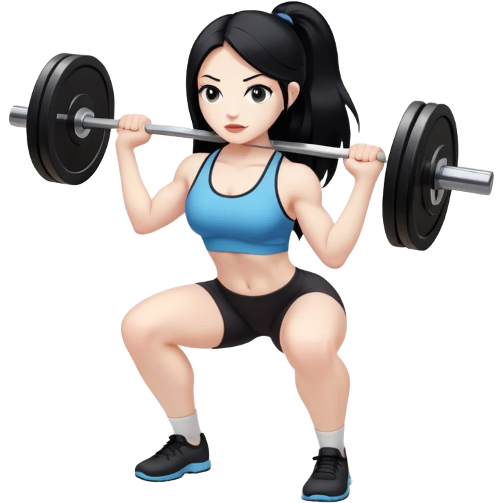 Pale girl with long black hair lifting weights deadlift emoji