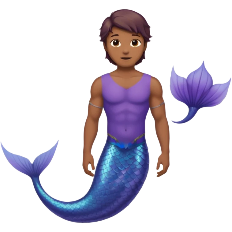 merman with brown hair brown eyes and medium to dark skin tone with a blueish purple tail and not insanely muscular  emoji