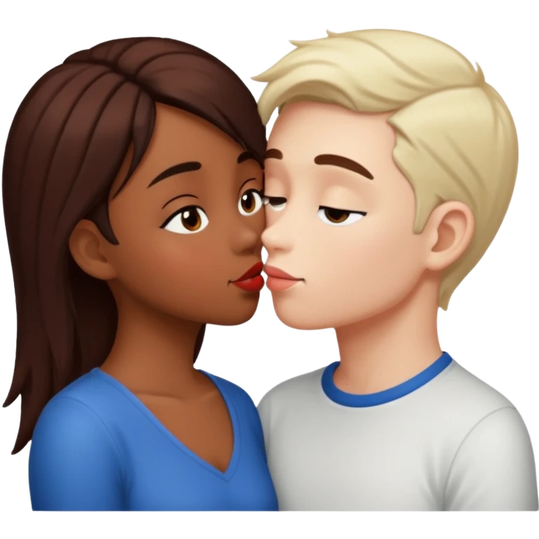 Kiss marron skin girl and White skin boy  emoji