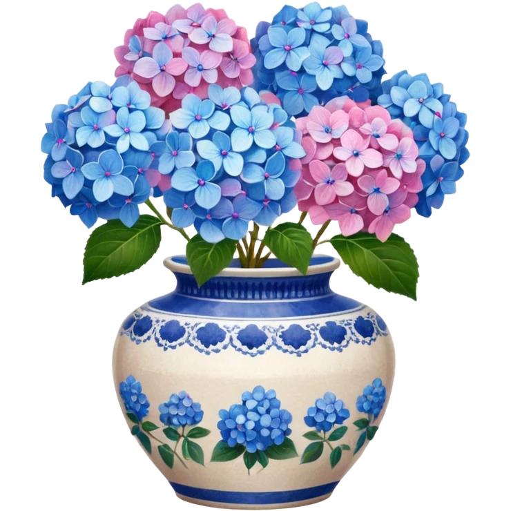 Hydrangeas in vintage vase emoji