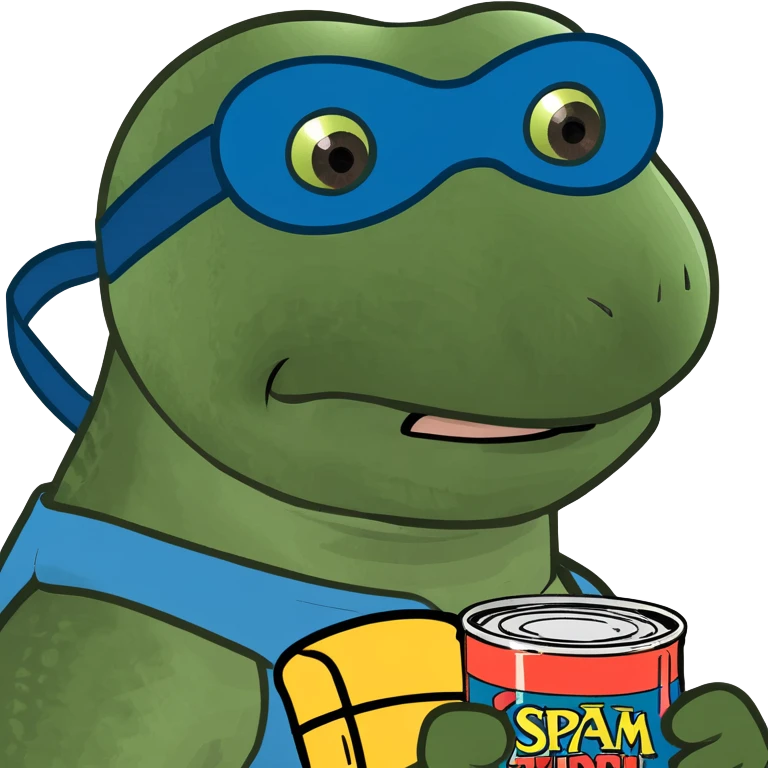 ninja turtle wearing blue eye mask with SPAM can emoji