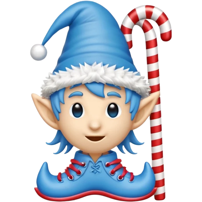 blue emoji creature with elf hat, small quills, candy-cane shoes, 3D emoji style, 1:1
 emoji