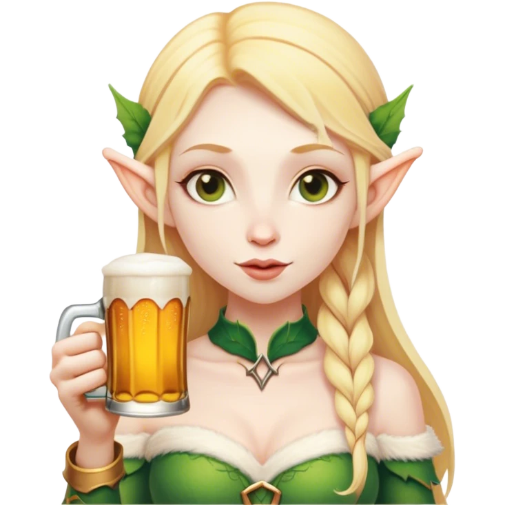 Elf woman ginger white holding beer emoji