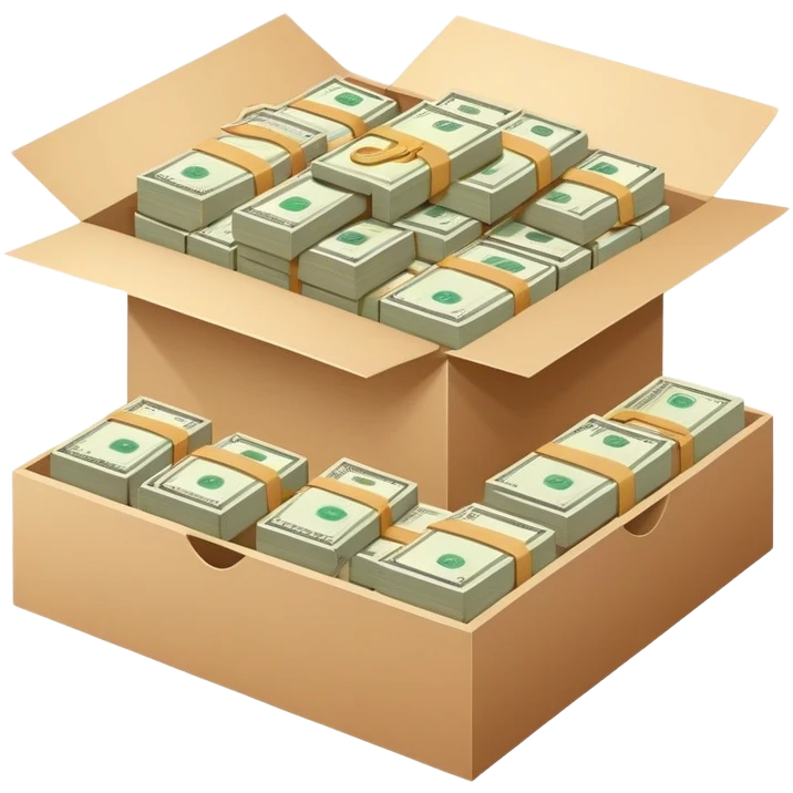 Normal Nike shoe box filled with multiple bundles of cash notes rolled into circle shape emoji