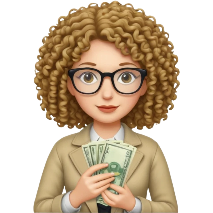 curly haired white woman with glasses and a stack of money emoji