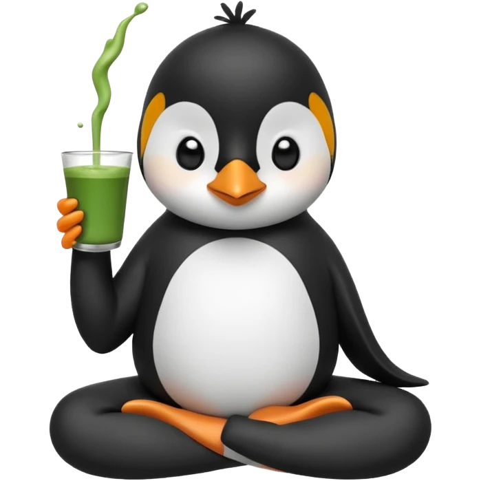 penguin doing yoga while drinking matcha emoji
