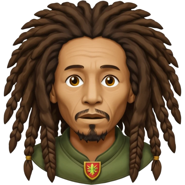 old melancholic  Bob Marley with gigantic dread locks in form heraldic crest   emoji