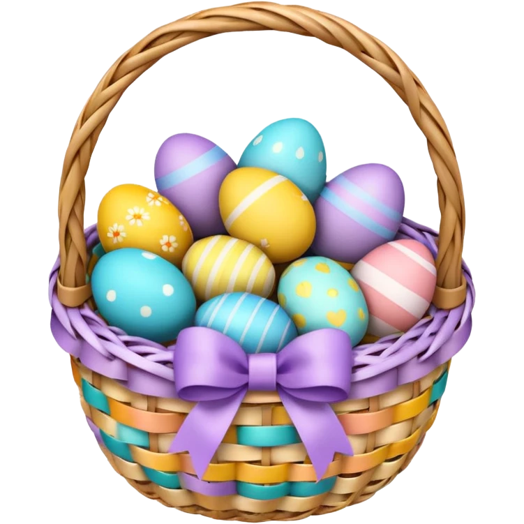 emojis.com 3d-emoji-of-a-colorful-easter-basket-filled-with-decorated-eggs,-pastel-ribbons,-and-a-woven-texture-in-glossy-emoji-style. emoji