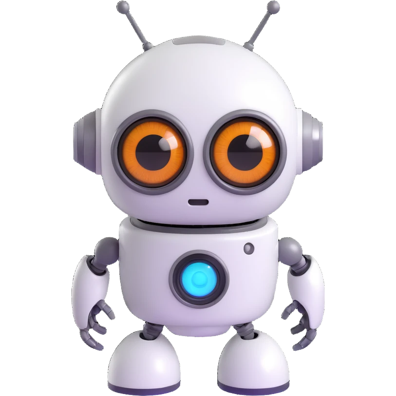Friendly robot with big expressive eyes — round head, glossy finish, slightly clumsy but charming, cute (think Wall-E meets Baymax). emoji