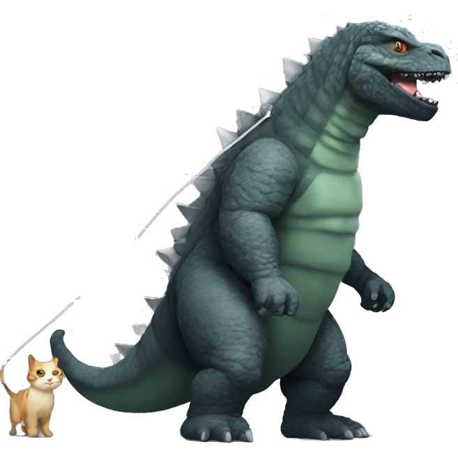 Godzilla walking his pet cat on a leash emoji
