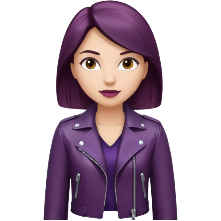 Realistic, luxury style womens detailed dark plum color leather jacker with silver chrome detail emoji