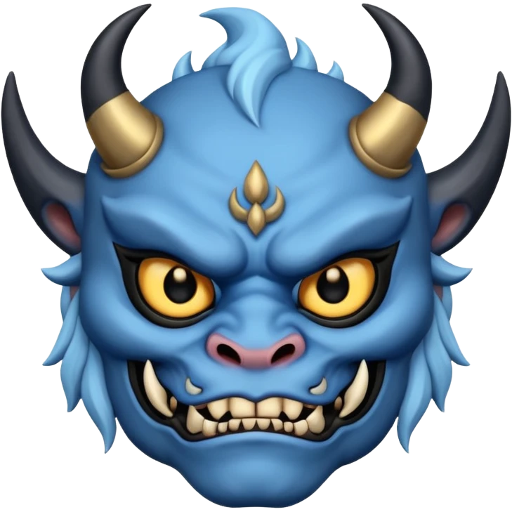 blue oni with black and gold eye. has black horn emoji