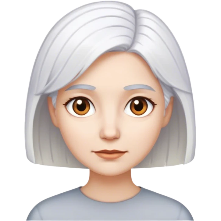 White woman with brown eyes, white hair, white skin, short hair emoji