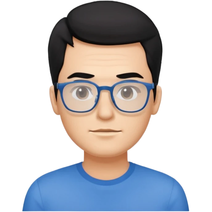 portrait of american man, wearing a blue shirt, square glasses, black hair emoji