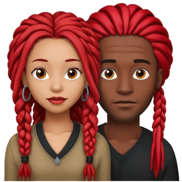 red long dreads lightskin woman and dark hair braids dark skin man  emoji