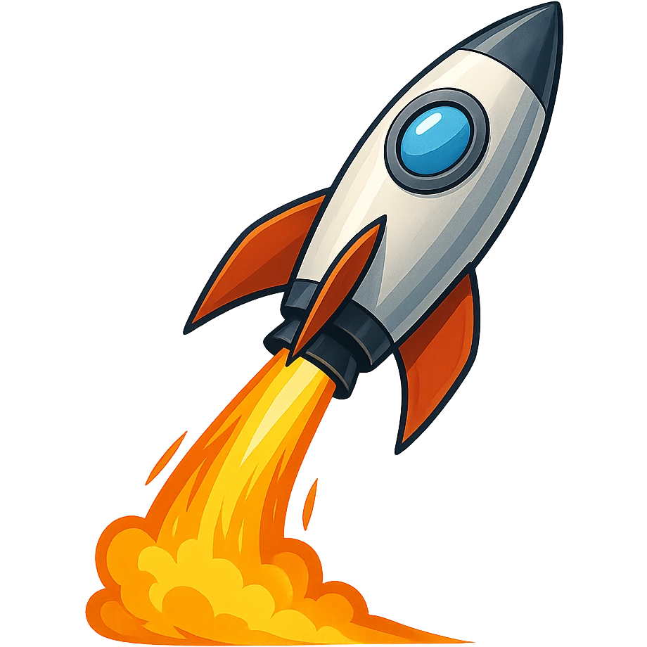 simple rocket ship blasting off, dynamic and sleek, general style emoji