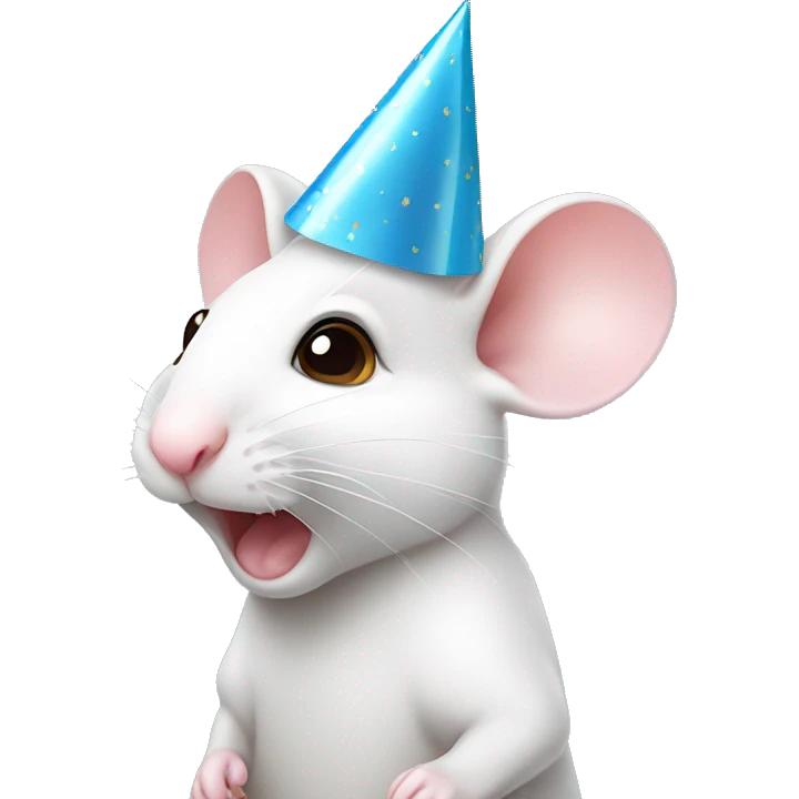 Cute white mouse wearing party hat emoji