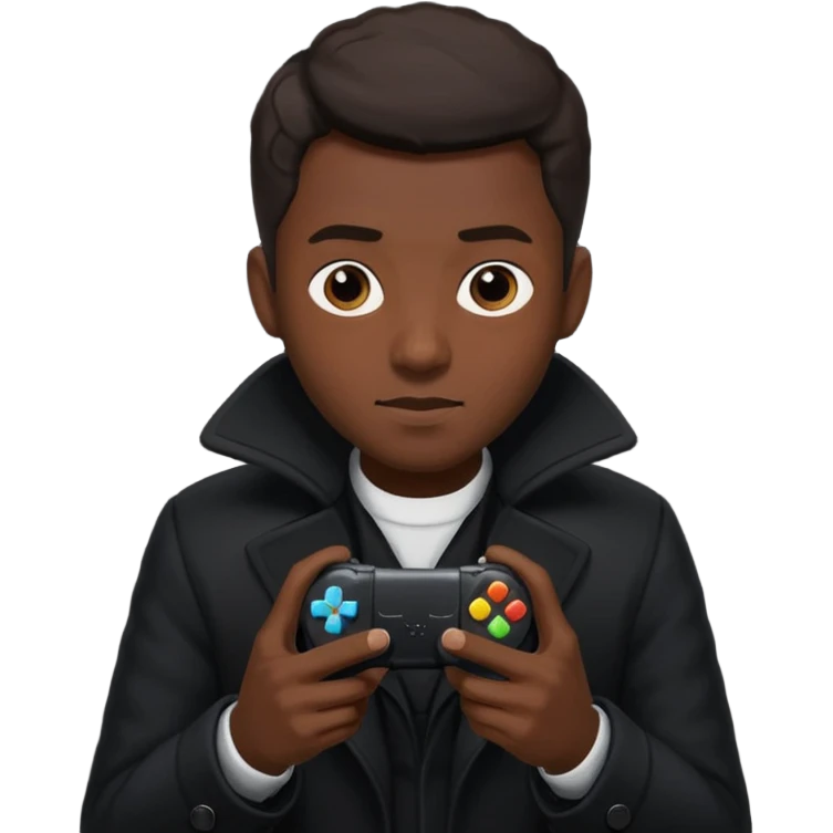 Man in black coat, gaming emoji