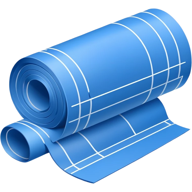 blue blueprint plan with white lines, side view, with one corner rolled up emoji