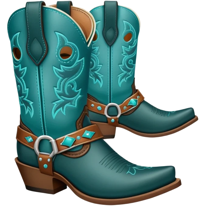 Cowgirl boot with dark teal spur strap emoji