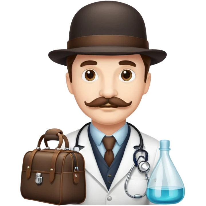 Dr. Watson with mustache, bowler hat and medical bag emoji