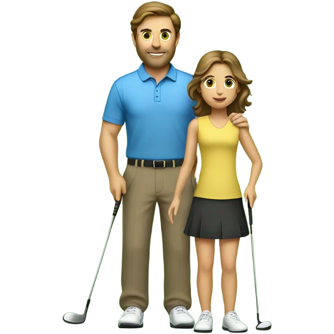 Tall, brown haired Caucasian man, golfing with a short, long haired girl emoji