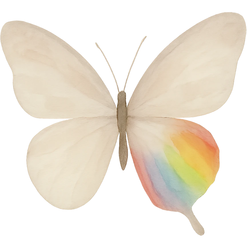 a rainbow butterfly, watercolor art style, representing transformation and Pride emoji