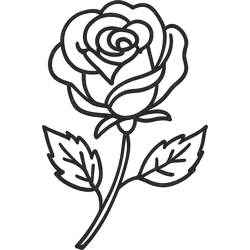 hand-drawn outlined rose with black lines only emoji