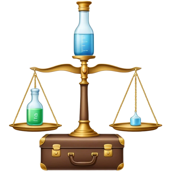 scale with baby and bottle on left tray, briefcase on right tray, spinal column as the scale pillar, 'CHOICE' engraved on base emoji