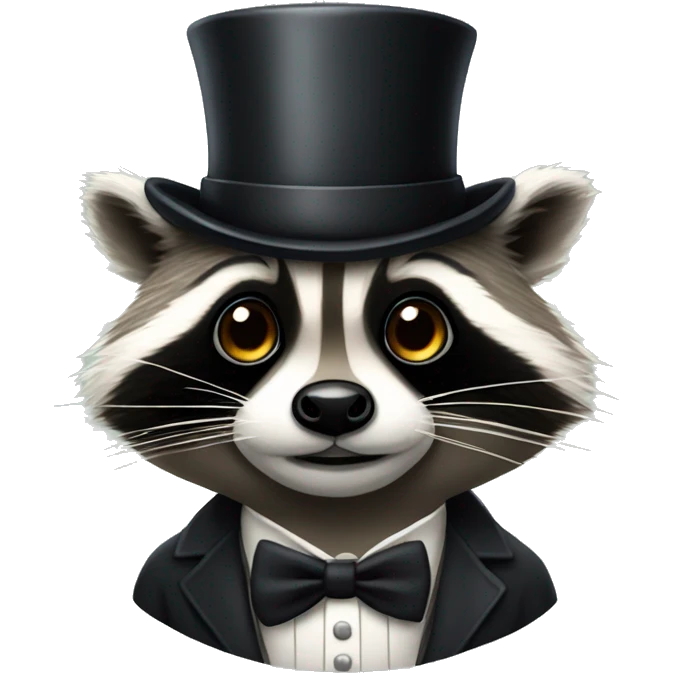 Fancy raccoon with a monocle and top hat emoji