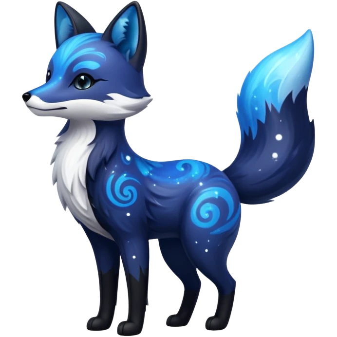 Black fox with blue swirling galaxy/marble pattern standing up emoji