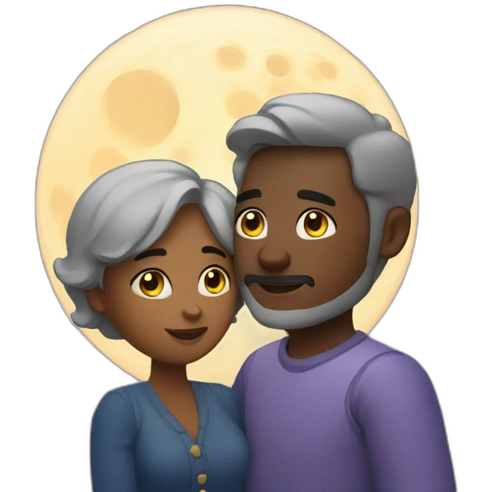 Couple looking at the Moon and star emoji