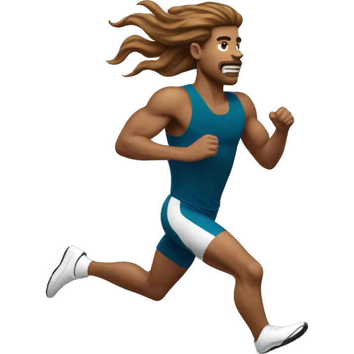 white male athlete running with a flowing, brown mullet emoji