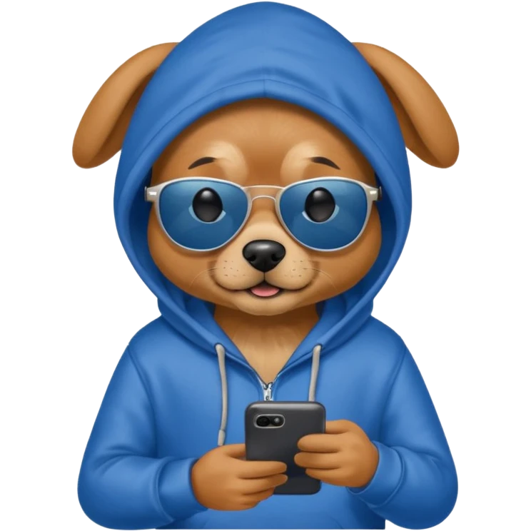 Dog wearing a hoody while on its phone with sunglasses  emoji