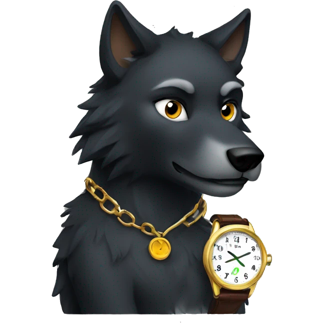 Black wolf looking at watch emoji