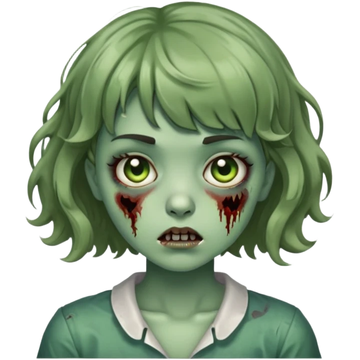 zombie girl with short wavy hair and bangs, greenish skin emoji