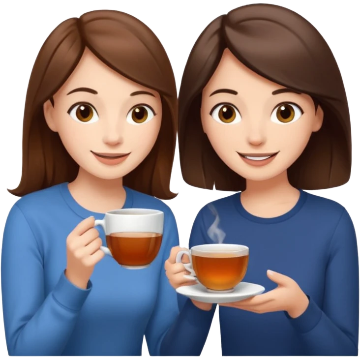 gossip over tea two girl friend (brunette and brown-haired) emoji emoji