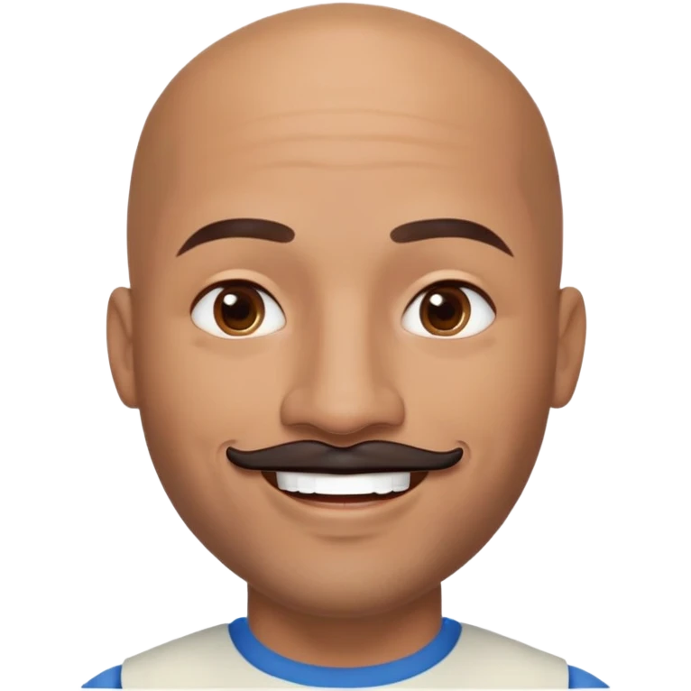Oxumarê as a very happy smiling 37-year-old bald Black man with smooth oval head, indigenous facial features, mustache with goatee (no hair on sides of face), contour from chin to lips, and a beauty mark on left side below lip, Memoji style emoji