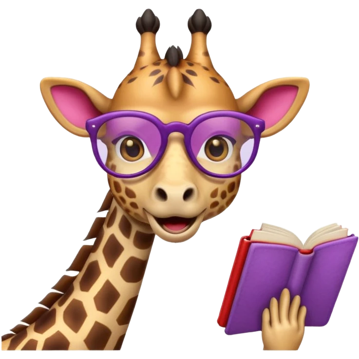 emoji de jirafa violeta con manchas rosadas  agregar lentes de lectura a la tercer imagen emoji