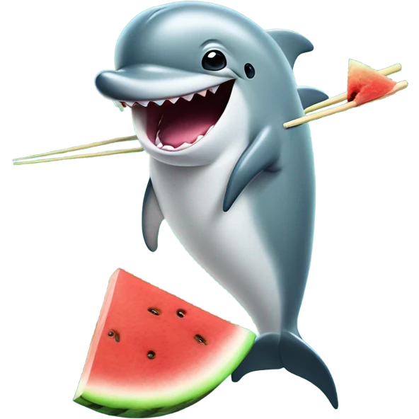 dolphin with a watermelon eating with chopsticks emoji