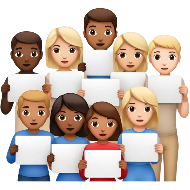 group of people standing holding signs emoji