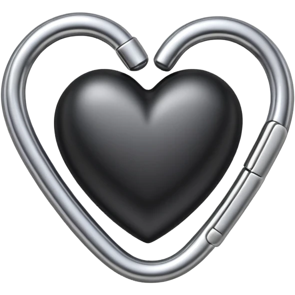 one silver paper clip with a black heart in the middle emoji
