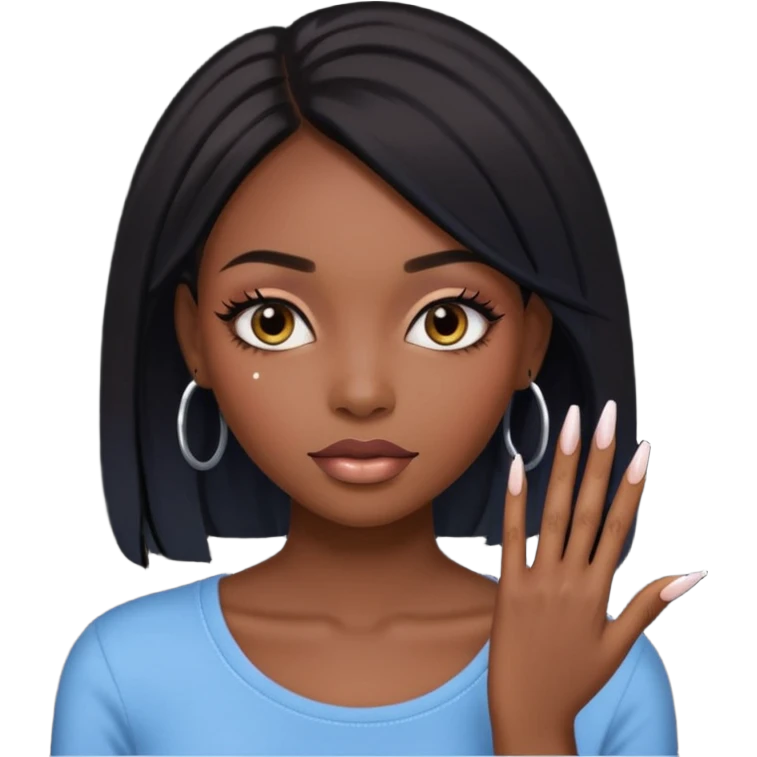 face girl with nails and cute make up black girl strait hair super long  top emoji