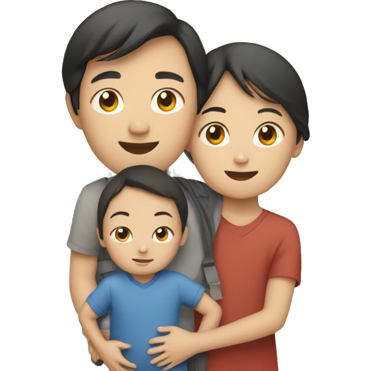 asian girl and boy carrying a child emoji