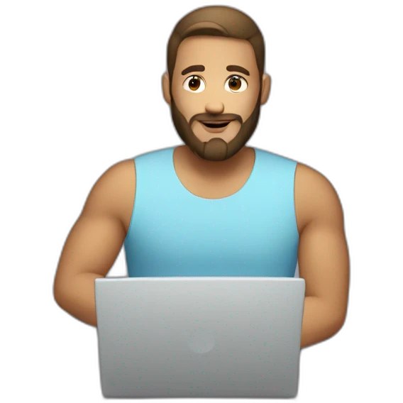 a white man with a bun and beard at a laptop emoji