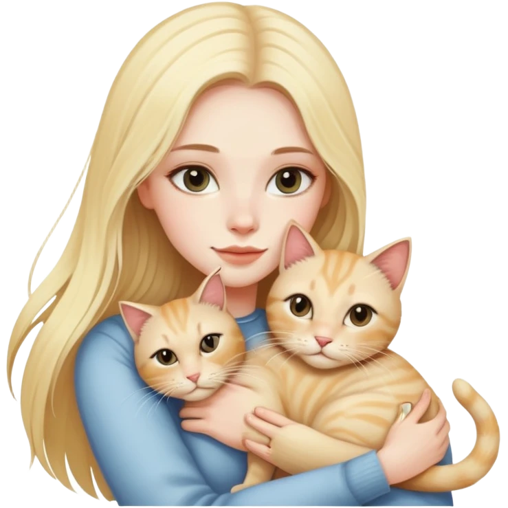 pretty woman with pale skin, very long blonde hair hugging a cat emoji